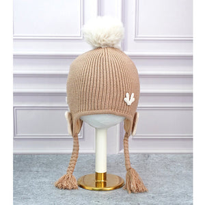 Brown Butterfly Knitted soft Woolen Winter Cap with tie up, 6 - 18 months - 6 - 18 Months Winter Wear