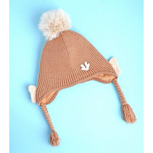 Brown Butterfly Knitted soft Woolen Winter Cap with tie up, 6 - 18 months - 6 - 18 Months Winter Wear