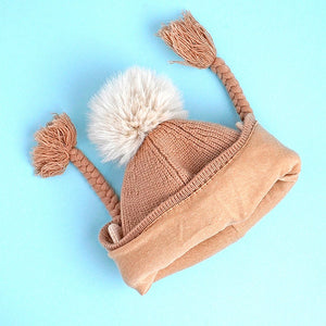 Brown Butterfly Knitted soft Woolen Winter Cap with tie up, 6 - 18 months - 6 - 18 Months Winter Wear