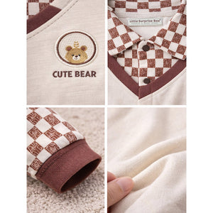 Brown Checks Collar, Full Sleeves Jumpsuit Romper for Tiny Toddlers - 6 - 12 Months Kids Clothing