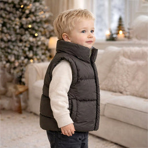 Brown Checks Collar Quilted Sleeveless Winter Vest Jacket for Kids - 4 - 5 Years Winter Wear