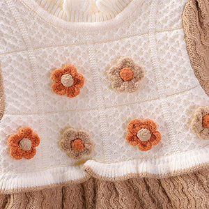 Brown & Cream Front floral Jacket patterned Knitted Frock Winter wear - Little Surprise BoxBrown & Cream Front floral Jacket patterned Knitted Frock Winter wear