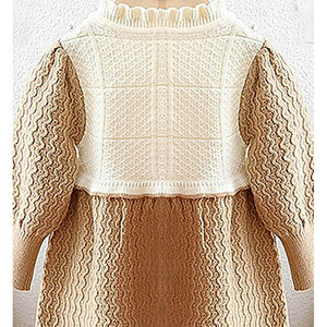 Brown & Cream Front floral Jacket patterned Knitted Frock Winter wear - Little Surprise BoxBrown & Cream Front floral Jacket patterned Knitted Frock Winter wear