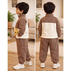 Brown Crew Neck 3D Lion , Fleece winter Tracksuit Set for Kids - 2 - 3 Years Kids Clothing
