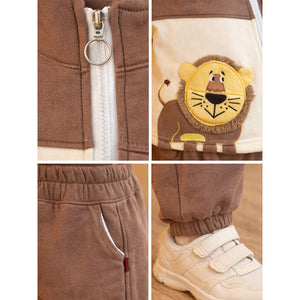 Brown Crew Neck 3D Lion , Fleece winter Tracksuit Set for Kids - 2 - 3 Years Kids Clothing