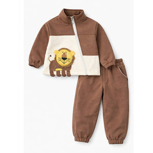 Brown Crew Neck 3D Lion , Fleece winter Tracksuit Set for Kids - 2 - 3 Years Kids Clothing