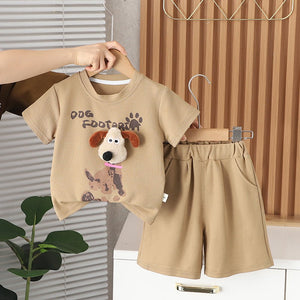 Brown Doggy Paw 2pcs Shorts set for Toddlers and Kids. - 2 - 3 Years Kids Clothing