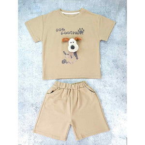 Brown Doggy Paw 2pcs Shorts set for Toddlers and Kids. - 2 - 3 Years Kids Clothing