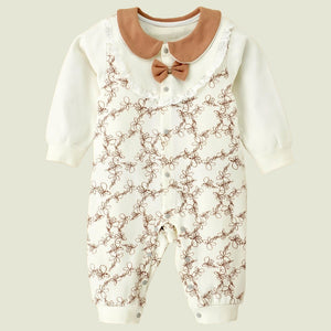 Brown Doodle Butterfly full sleeves jumpsuit style Romper for Tiny Toddlers - 12 - 18 Months Kids Clothing