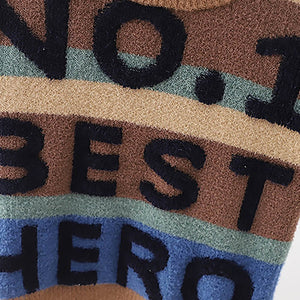 Brown No 1 Hero themed Knitted Warmer Cardigan Sweater for Kids - 3 - 4 Years Winter Wear