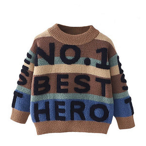 Brown No 1 Hero themed Knitted Warmer Cardigan Sweater for Kids - 3 - 4 Years Winter Wear
