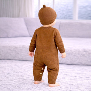 Brown Panda Full Sleeves Jumpsuit Winter Romper with Cap for Tiny Toddlers - 3 - 6 Months Winter Wear
