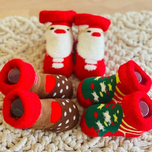 Brown Reindeer Christmas Socks for infant, 0 - 12 months - 