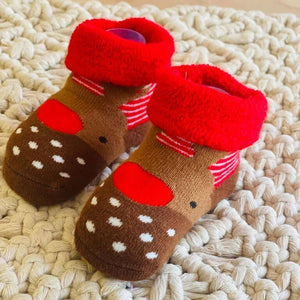 Brown Reindeer Christmas Socks for infant, 0 - 12 months - 