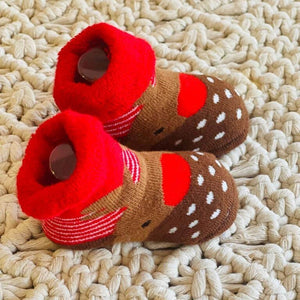 Brown Reindeer Christmas Socks for infant, 0 - 12 months - 