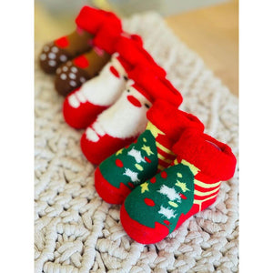 Brown Reindeer Christmas Socks for infant, 0 - 12 months - 