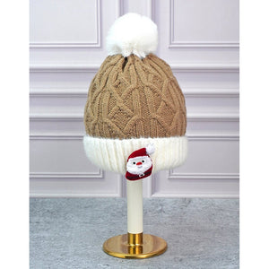Brown Santa Christmas themed Woolen Winter Cap Beanie for kids, 3 - 10 Years - 3 - 10 Years Winter Wear