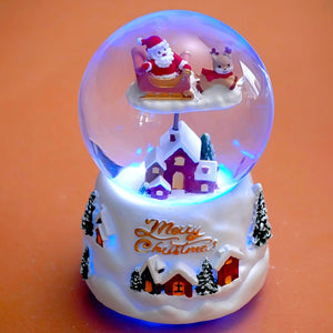 Brown Sledge Santa snow village colorful LED Dome with Music Christmas Table Décor & Gift option - Christmas