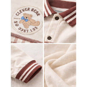 Brown Striped Collar, Full Sleeves Jumpsuit Romper for Tiny Toddlers - 6 - 12 Months Kids Clothing