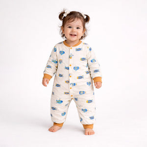 Brown Submarine Full Sleeves Jumpsuit Romper for Tiny Toddlers - 6 - 12 Months Kids Clothing