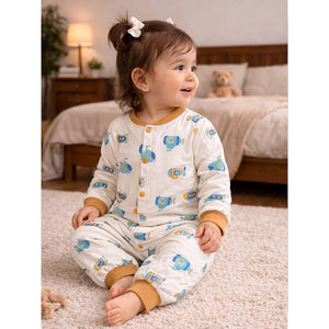Brown Submarine Full Sleeves Jumpsuit Romper for Tiny Toddlers - 6 - 12 Months Kids Clothing