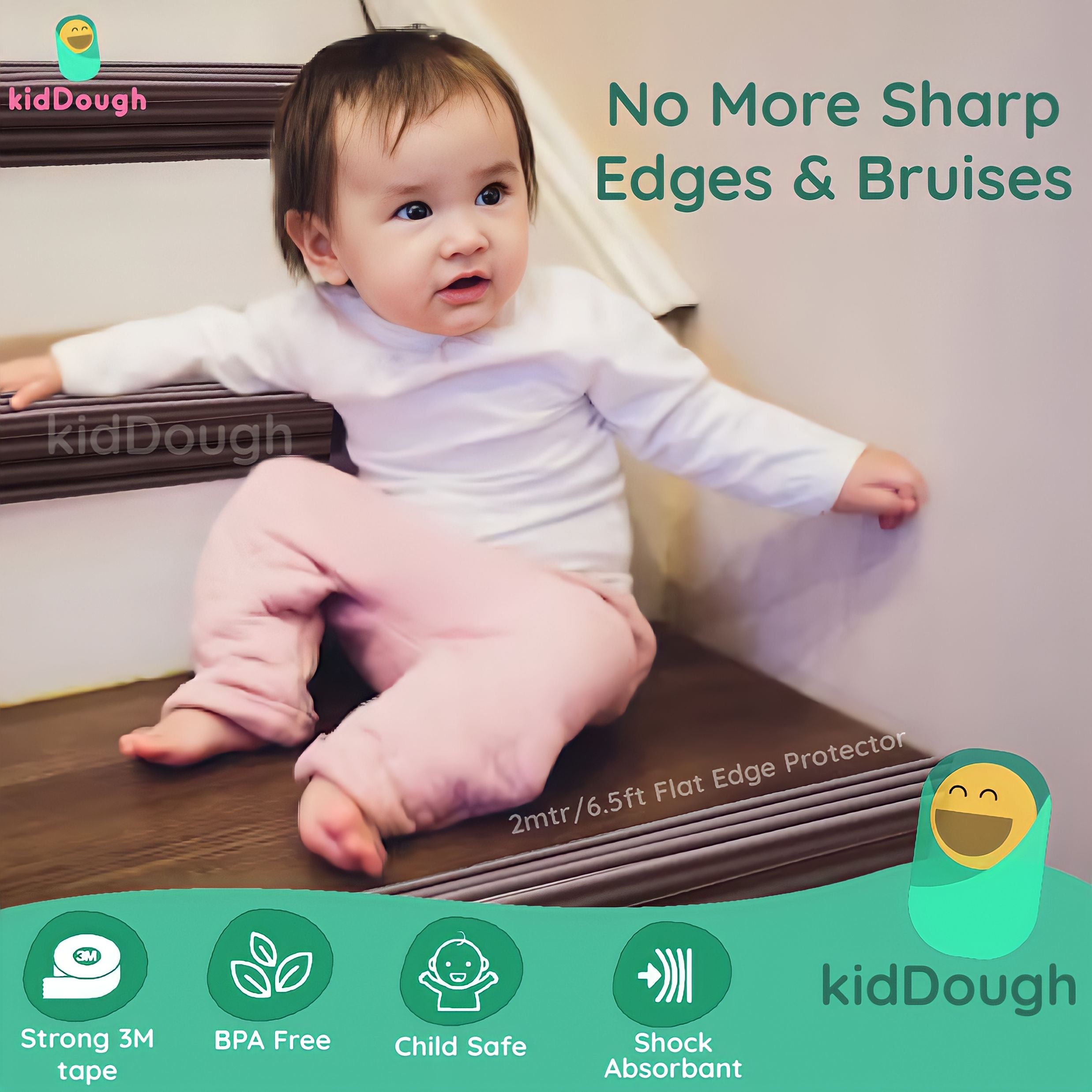 KidDough Baby Proofing Flat Edge Protector- 2 Meters Brown