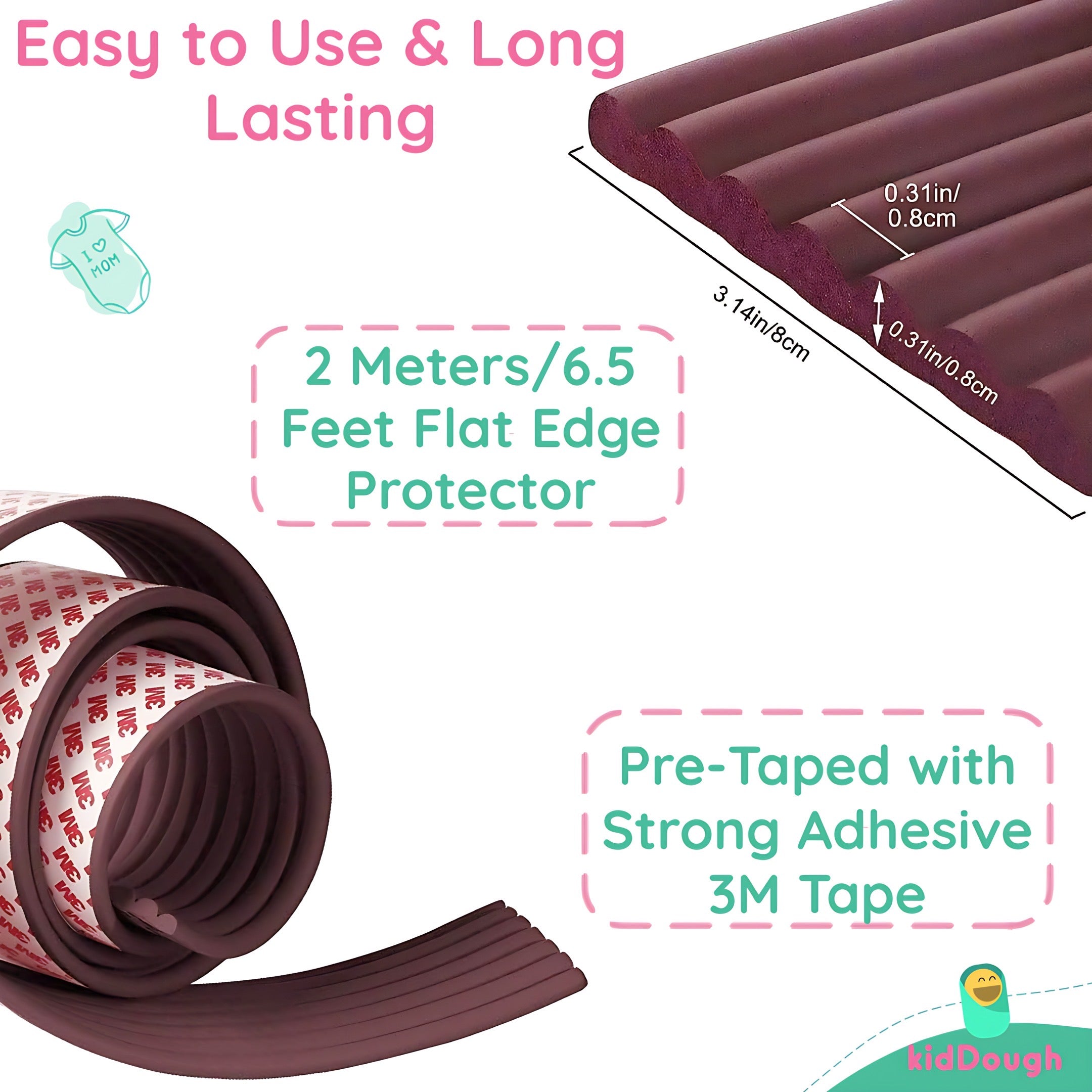 KidDough Baby Proofing Flat Edge Protector- 2 Meters Brown