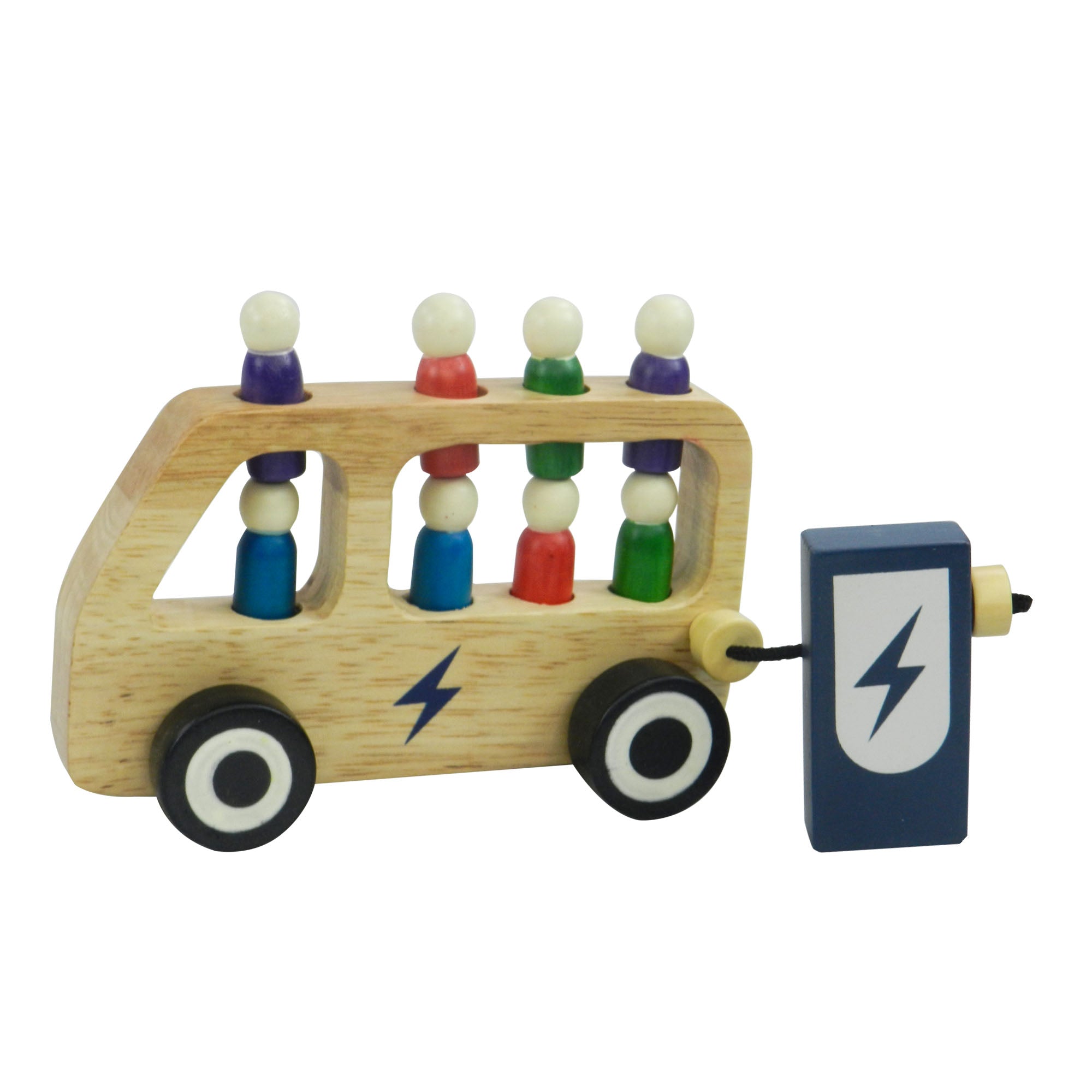 Playbox Wooden Double Decker Bus for Kids | 7 Wooden Passangers and 1 Driver with Artificial Wooden Electric Charger
