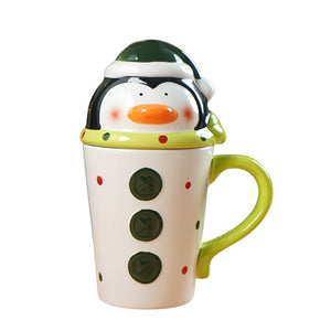 Buttoned Penguin Lid Ceramic Hot Chocolate and Coffee Christmas Mug - Christmas