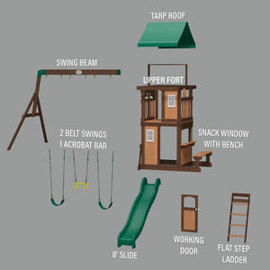 BYD Lakewood Play Tower with Swings and Slide - Kids Activity & Play Equipment