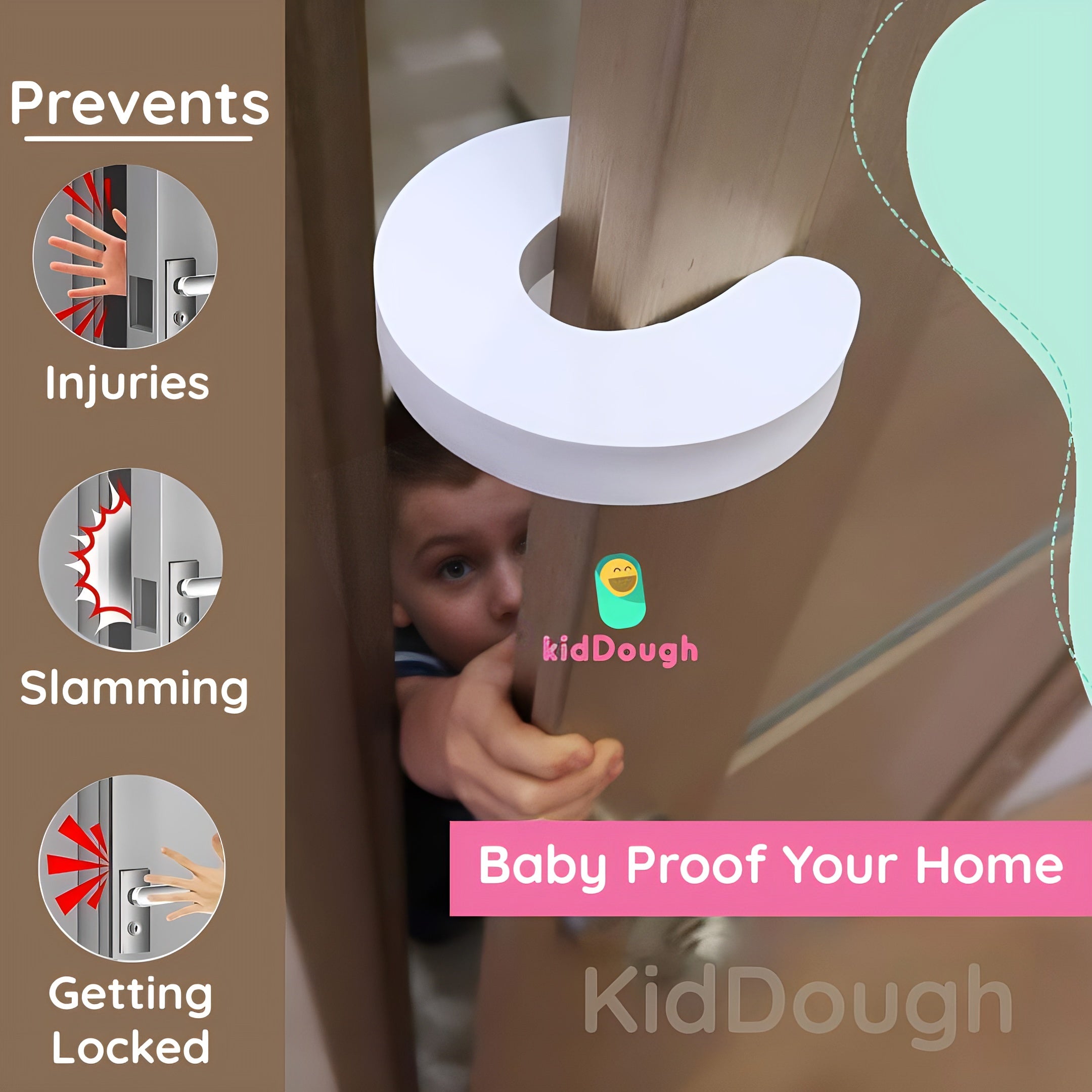 KidDough Baby Proofing Finger Pinch Door Guard for Kids Safety- 4 White C-Shape