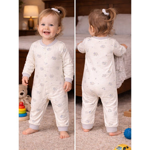 Cap Elephants, Full Sleeves Jumpsuit Romper for Tiny Toddlers - 3 - 6 Months Kids Clothing