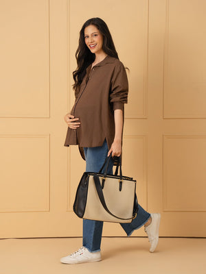 Caramel Dust Maternity and Nursing Oversized Shirt - S Maternity and Nursing Tops