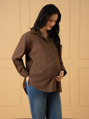 Caramel Dust Maternity and Nursing Oversized Shirt - S Maternity and Nursing Tops