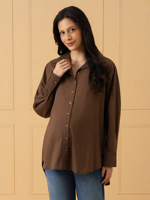 Caramel Dust Maternity and Nursing Oversized Shirt - S Maternity and Nursing Tops