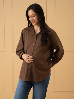 Caramel Dust Maternity and Nursing Oversized Shirt - S Maternity and Nursing Tops