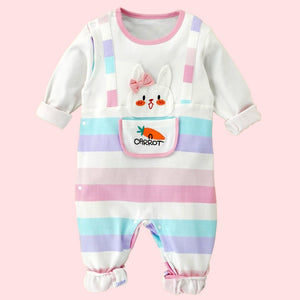 Carrot Rabbit theme full sleeves jumpsuit Romper for tiny toddlers - 6 - 12 Months Kids Clothing