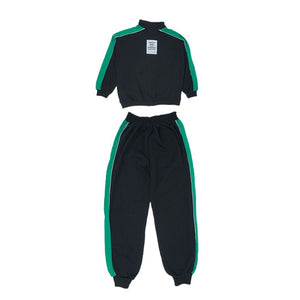Casual Black With Green Borer 2Pcs Track Suit Set For Kids & Tweens - 5 - 6 Years Kids Clothing