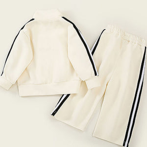Casual Cream & Black Big Heart 2Pcs Track Suit Set For Kids & Tweens - 4 - 5 Years Kids Clothing