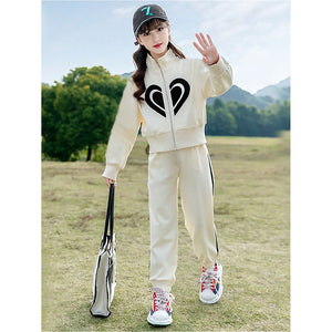 Casual Cream & Black Big Heart 2Pcs Track Suit Set For Kids & Tweens - 4 - 5 Years Kids Clothing