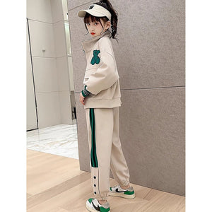 Casual Green Teddy & Cream 2Pcs Track Suit Set For Kids & Tweens - 5 - 6 Years Kids Clothing