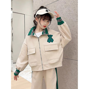 Casual Green Teddy & Cream 2Pcs Track Suit Set For Kids & Tweens - 5 - 6 Years Kids Clothing