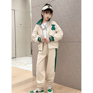 Casual Green Teddy & Cream 2Pcs Track Suit Set For Kids & Tweens - 5 - 6 Years Kids Clothing