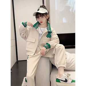 Casual Green Teddy & Cream 2Pcs Track Suit Set For Kids & Tweens - 5 - 6 Years Kids Clothing