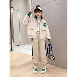 Casual Green Teddy & Cream 2Pcs Track Suit Set For Kids & Tweens - 5 - 6 Years Kids Clothing