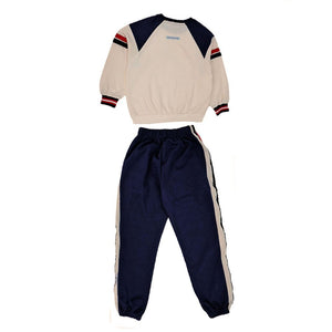 Casual Letter A Monogram Designed Cream & Navy 2Pcs Track Suit Set For Kids & Tweens - 5 - 6 Years Kids Clothing