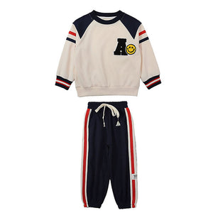 Casual Letter A Monogram Designed Cream & Navy 2Pcs Track Suit Set For Kids & Tweens - 5 - 6 Years Kids Clothing