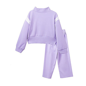 Casual Lilac & White Stripes 2Pcs Track Suit Set For Kids & Tweens - 5 - 6 Years Kids Clothing