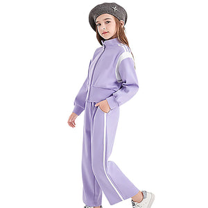 Casual Lilac & White Stripes 2Pcs Track Suit Set For Kids & Tweens - 5 - 6 Years Kids Clothing