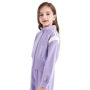 Casual Lilac & White Stripes 2Pcs Track Suit Set For Kids & Tweens - 5 - 6 Years Kids Clothing